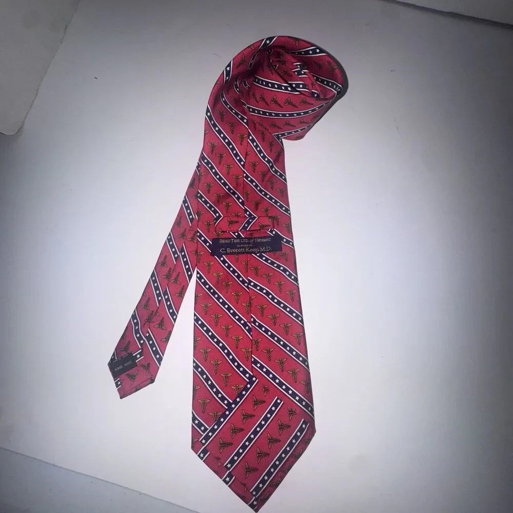 C Everett Koop MD Beau Ties Vermont Silk Necktie Medical Caduceus USA Made